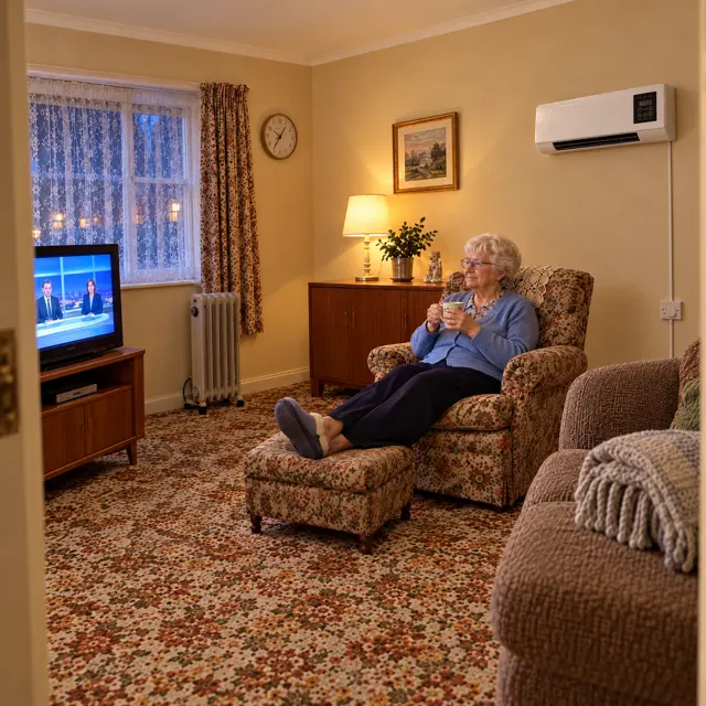 Woman relaxing in a warm living room