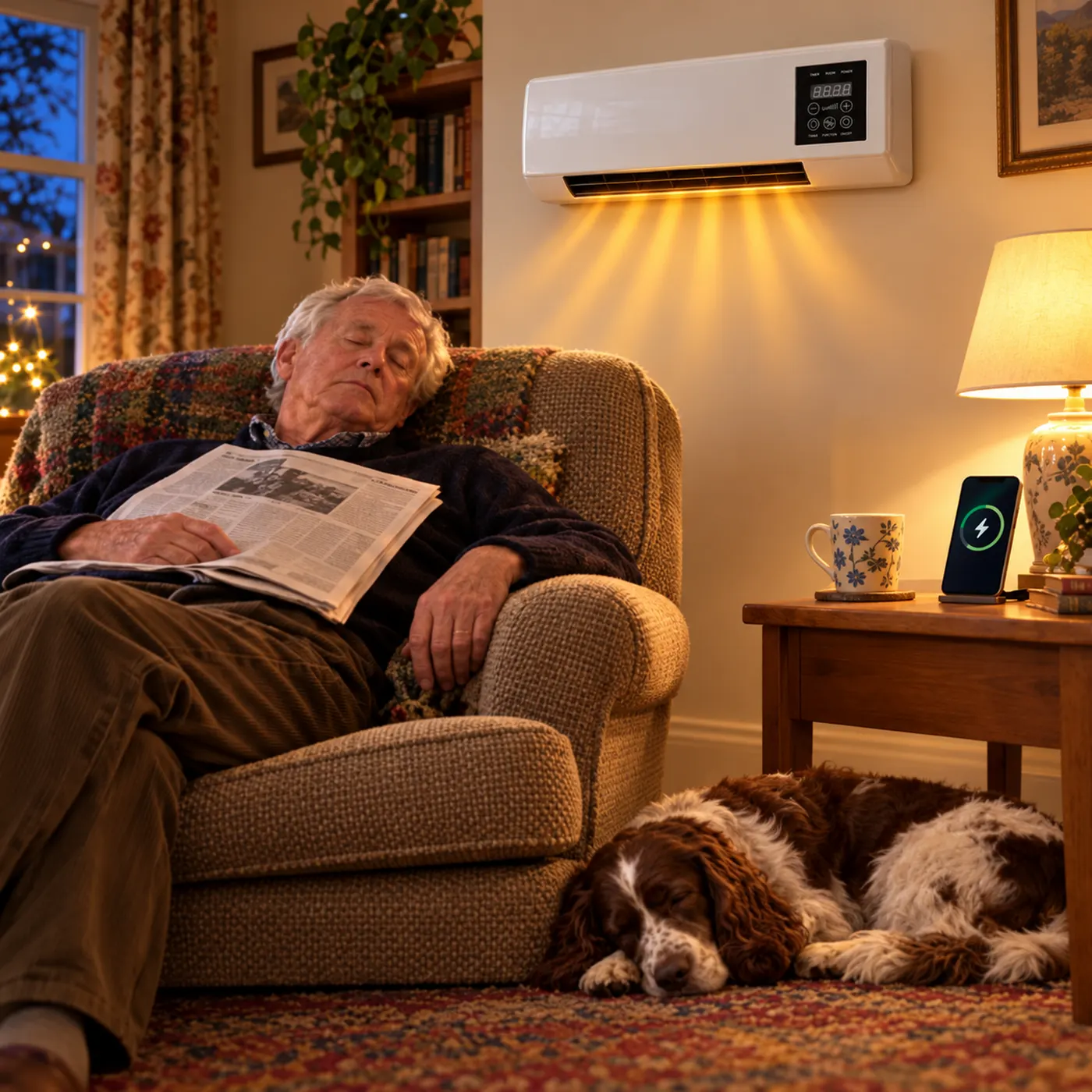 Living room with a wall heater