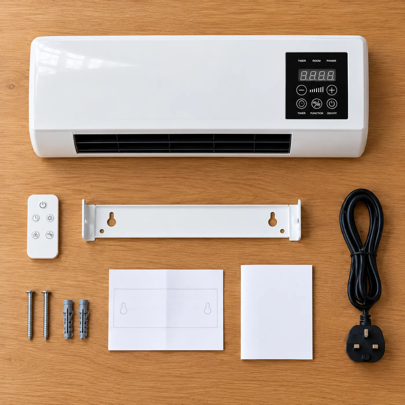 Ceramic wall heater with remote and fitting kit