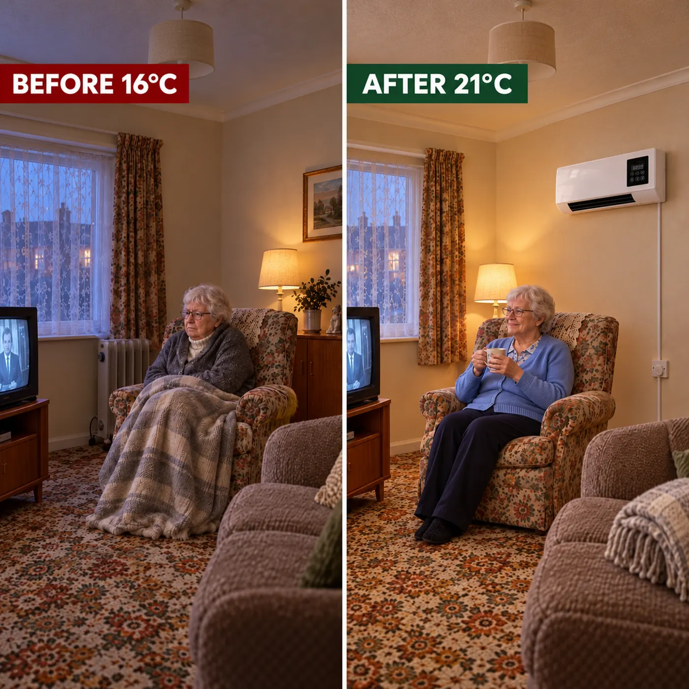 A room before and after fitting WarmFall