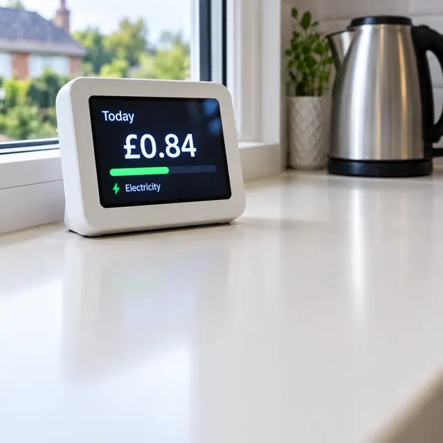 Smart energy monitor showing daily electricity cost